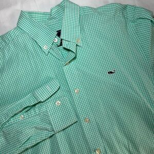 VINEYARD VINES Slim Fit Whale Green Check Long Sleeve Casual Shirt Size Medium